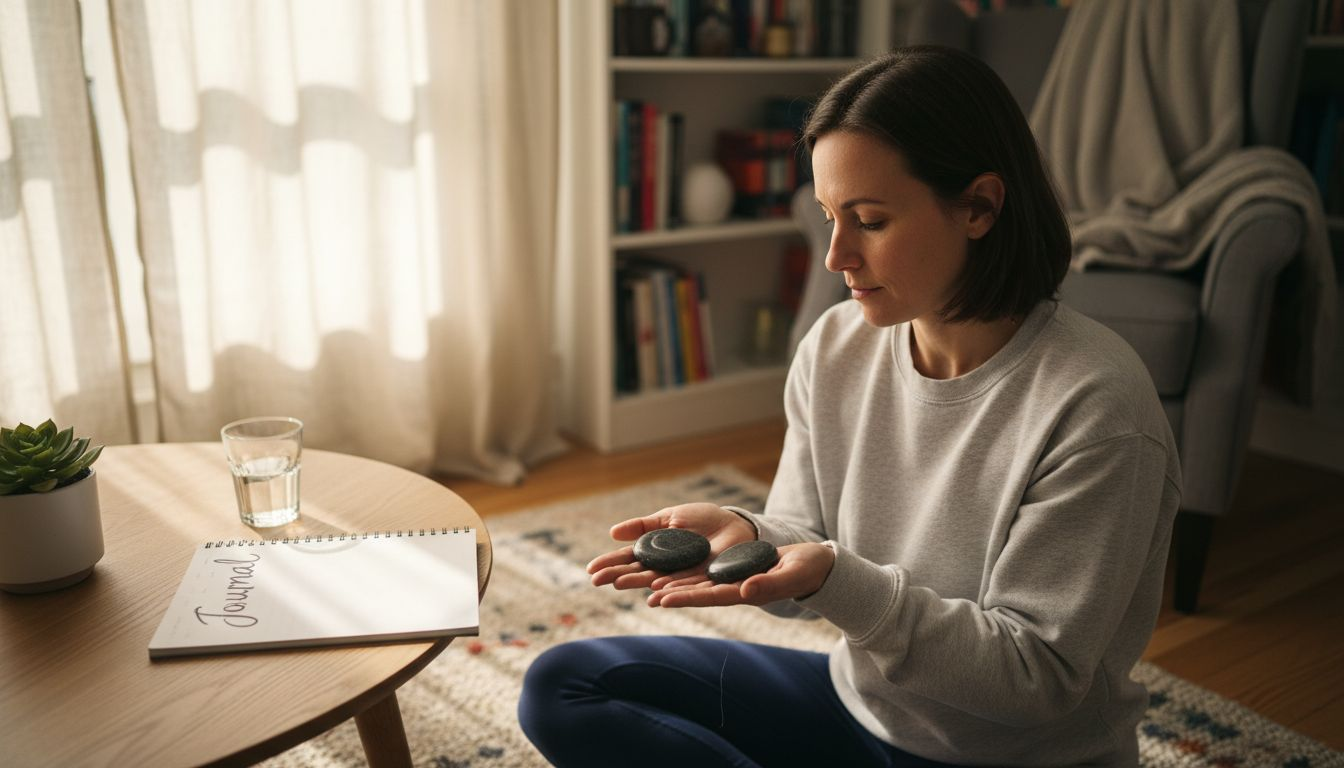 Femme en pleine séance de bien-être avec des pierres énergétiques Image
