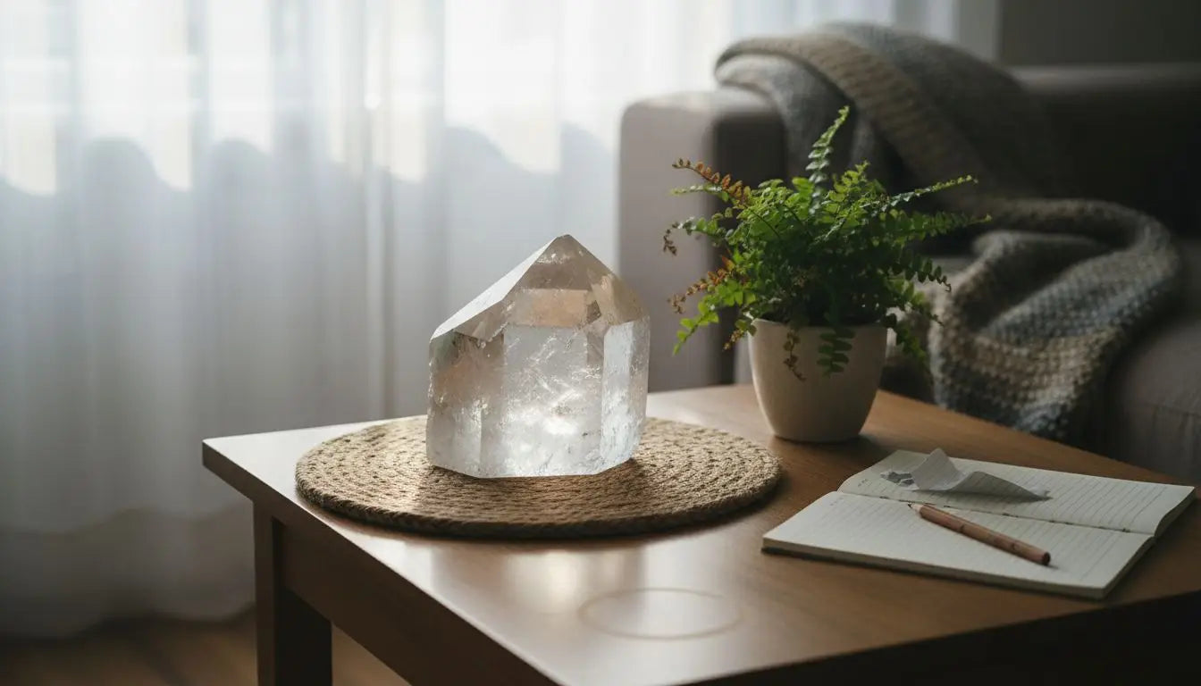 Quartz crystal on table in morning light Image