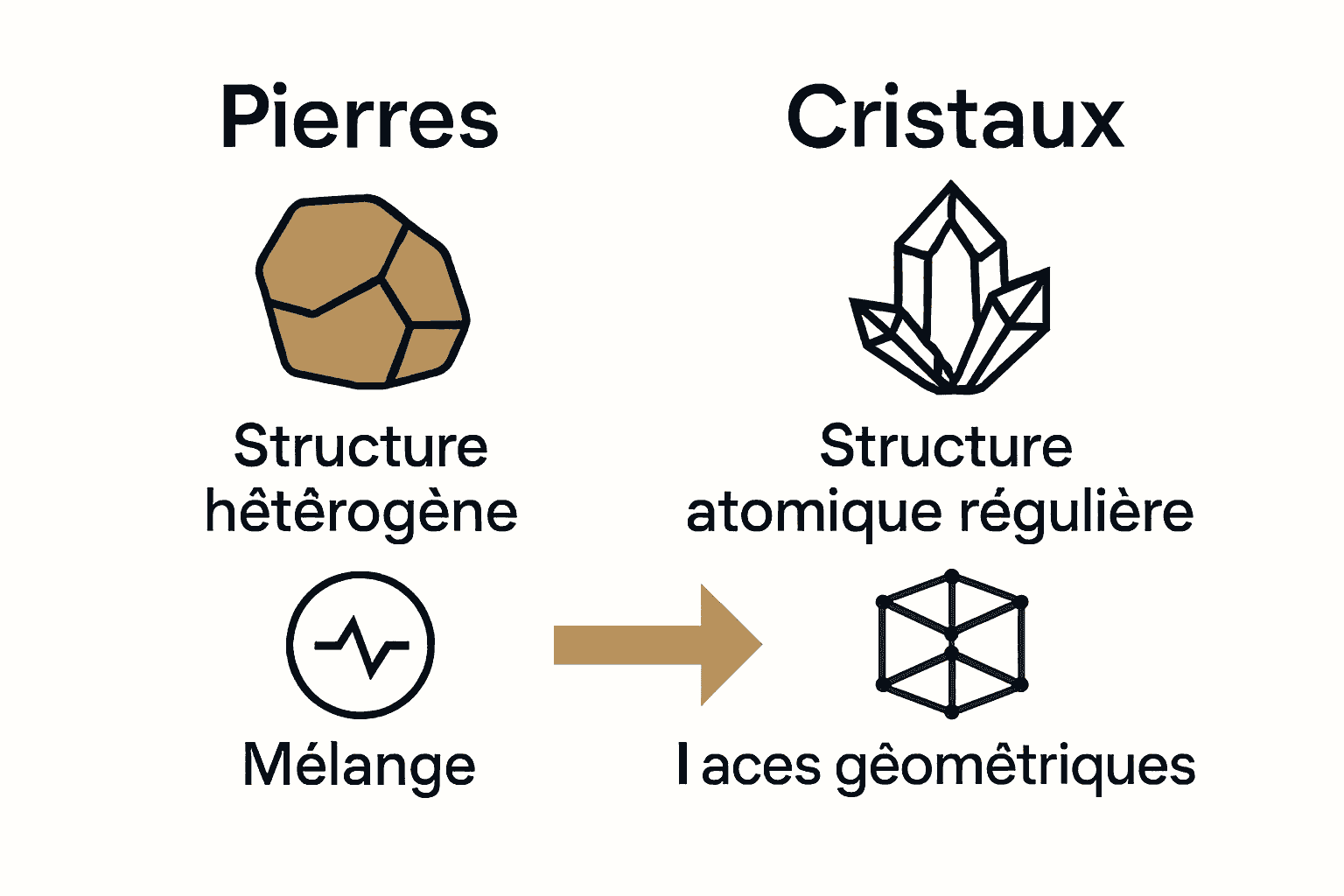 Infographie comparant pierres et cristaux pour lithothérapie