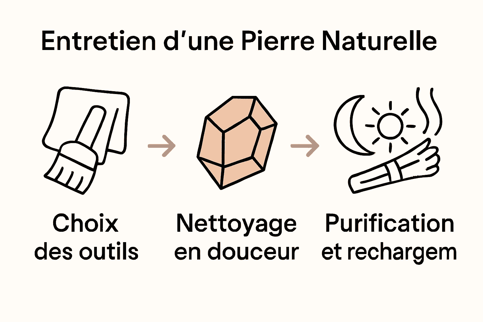 Infographie entretien pierres naturelles en 3 étapes