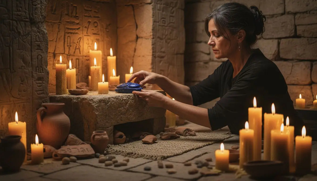 Rituel égyptien autour d’un talisman en lapis-lazuli