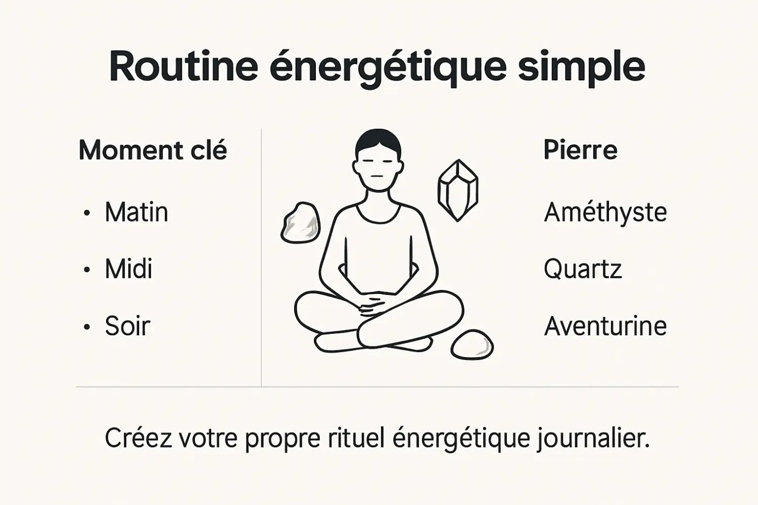 Découvrez en image une routine bien-être qui associe l’énergie des pierres à la méditation.