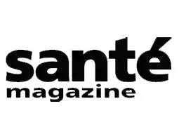 Texte en gras noir affichant 'magazine santé' dans une police stylisée.