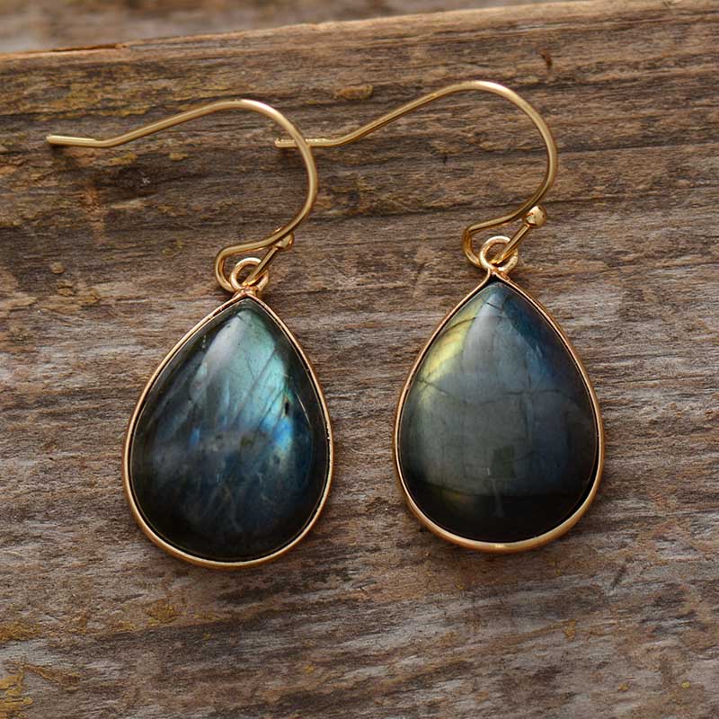 Boucles d’oreilles Labradorite ’ Céleste’ - Boucles d’oreilles