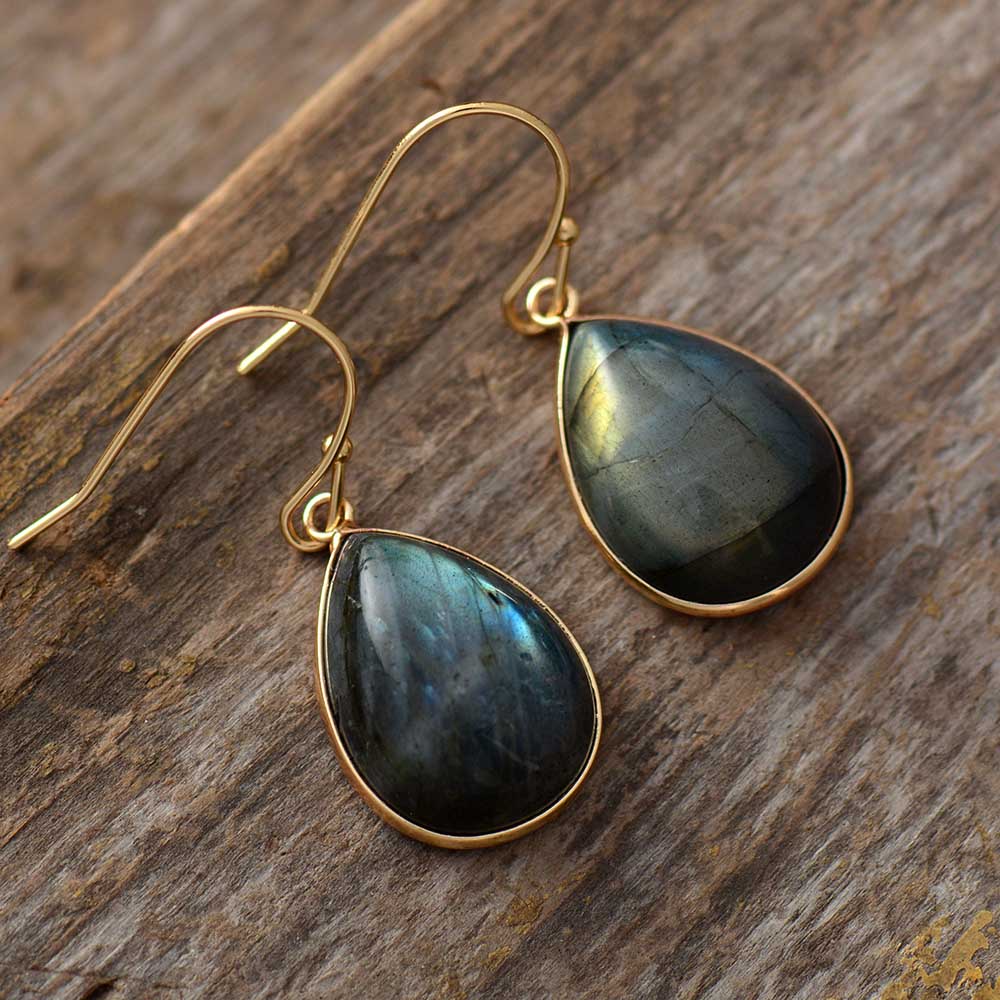 Boucles d’oreilles Labradorite ’ Céleste’ - Boucles d’oreilles