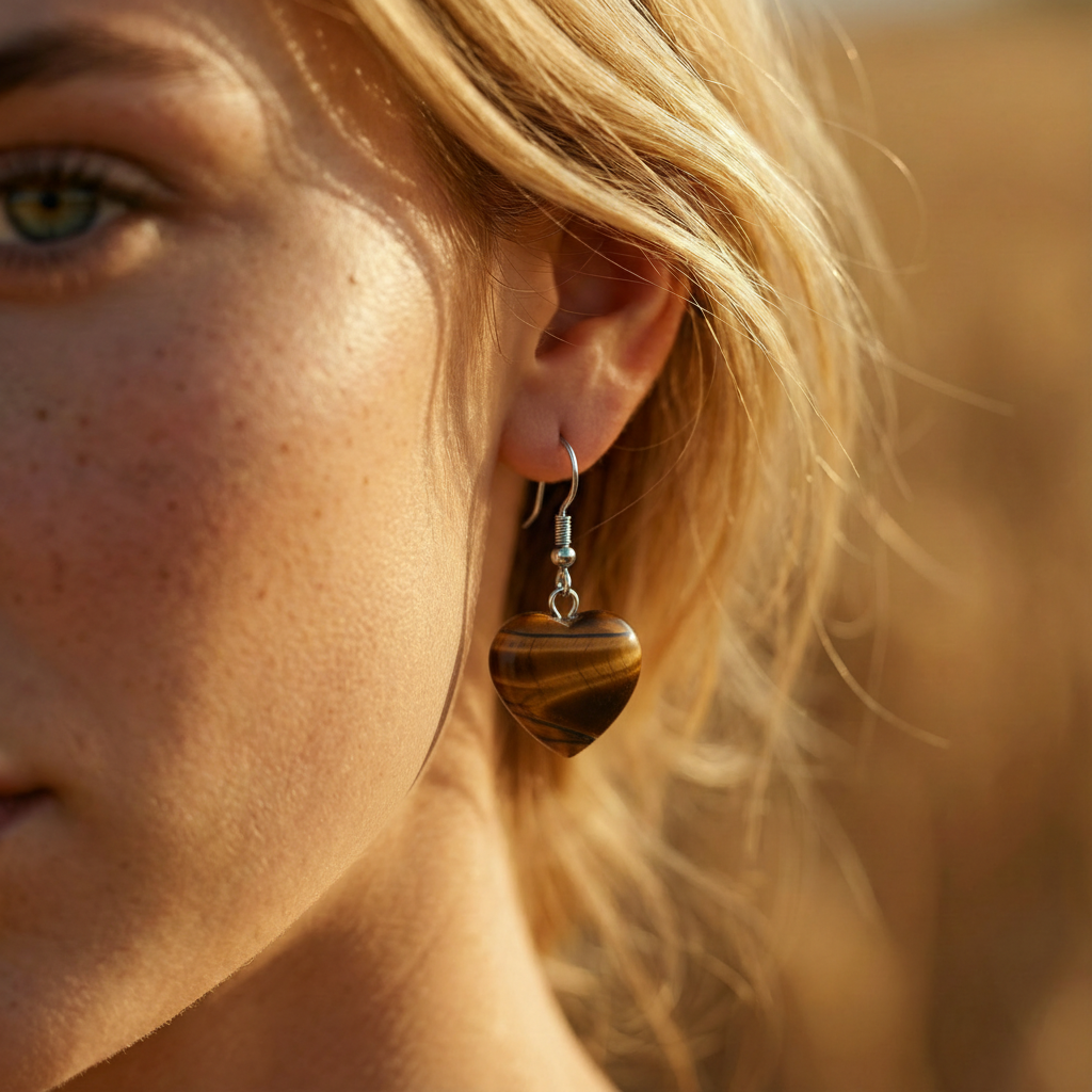 Boucles d’oreilles Coeur Oeil de Tigre | Qualité supérieure