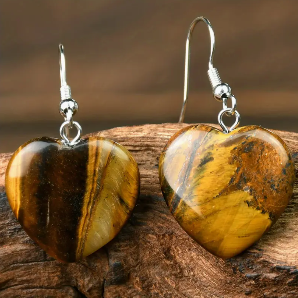 oeil de tigre boucles oreilles coeur