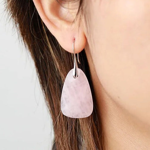 Boucles d’Oreilles Pendante en Quartz Rose - Boucles d’oreilles