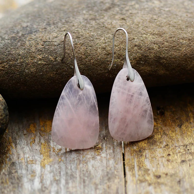 Boucles d’Oreilles Pendante en Quartz Rose - Boucles d’oreilles