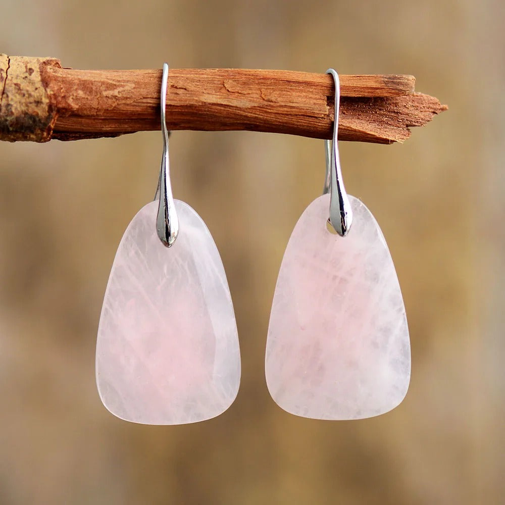 Boucles d’Oreilles Pendante en Quartz Rose - Boucles d’oreilles