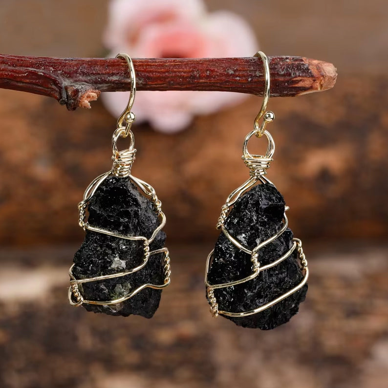 Boucles d’oreilles Tourmaline Noire ’Protection’ - Boucles d’oreilles