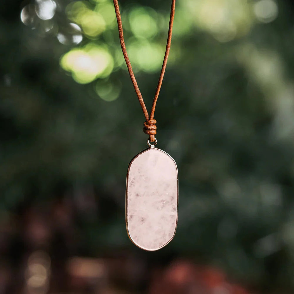 Collier Quartz Rose Cuir - Colliers