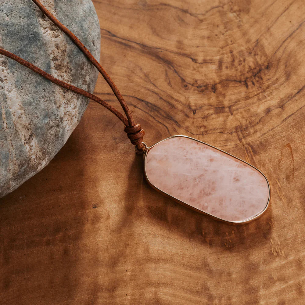 Collier Quartz Rose Cuir - Colliers