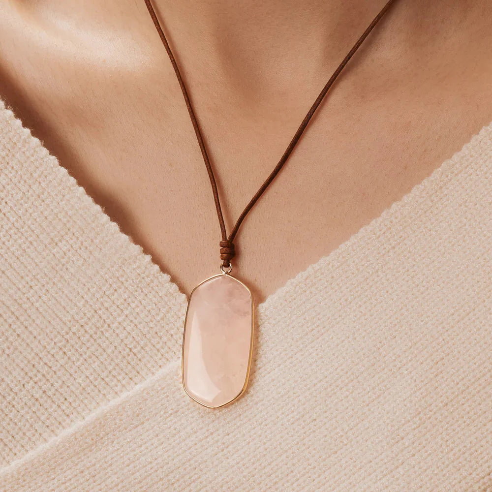 Collier Quartz Rose Cuir - Colliers