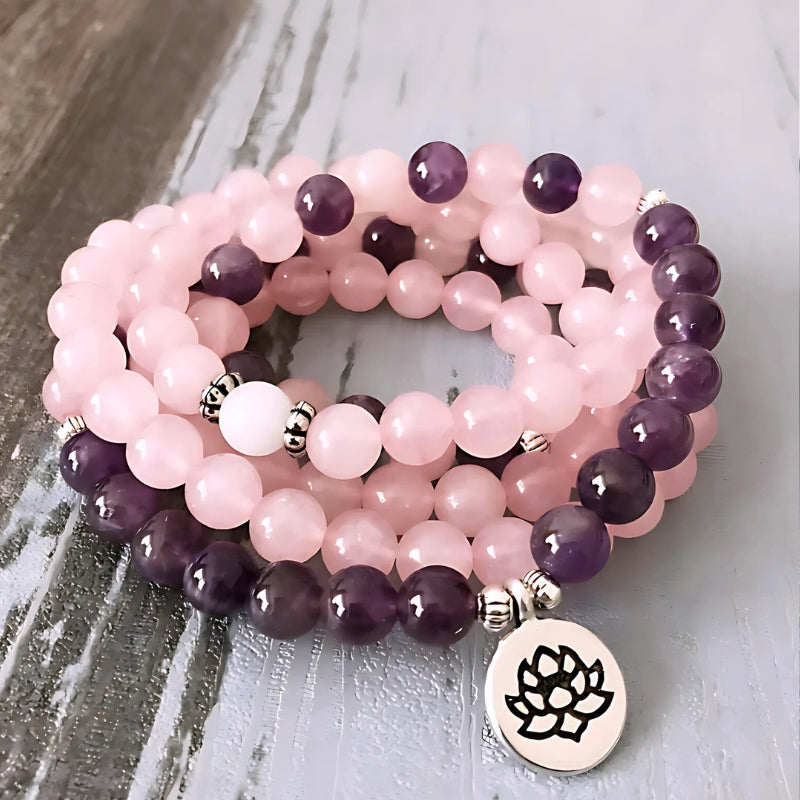 Mala Améthyste & Quartz Rose - Lotus - Bracelets