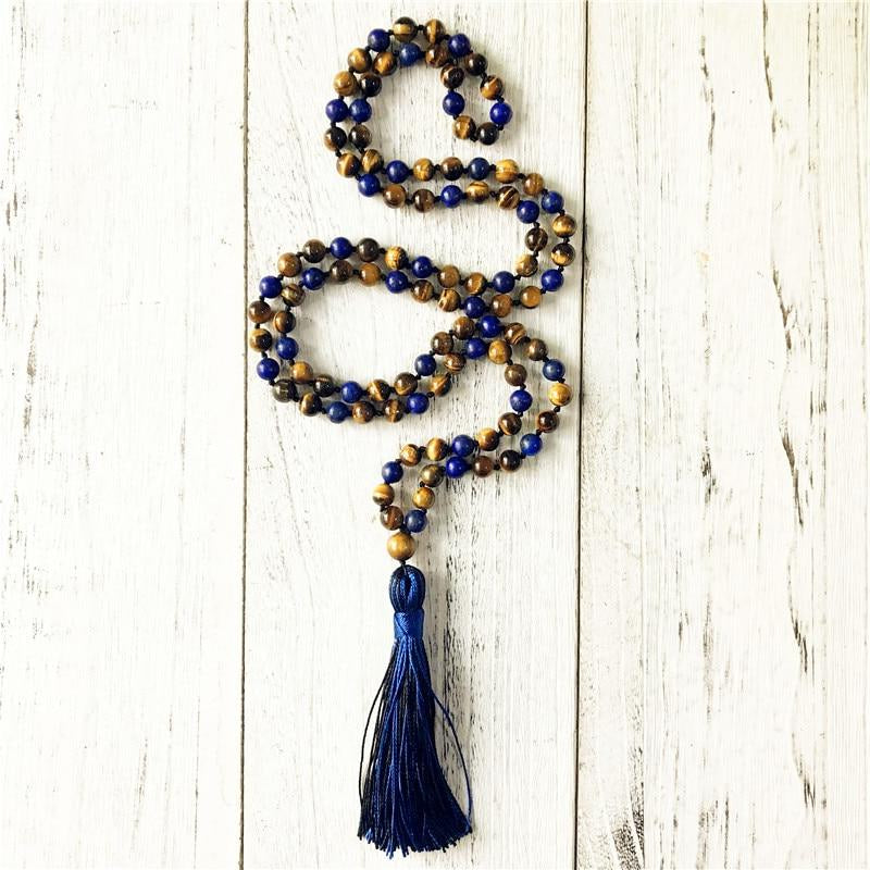Mala ’Intuition et Protection’ en Oeil de Tigre et Lapis Lazuli - Bracelets