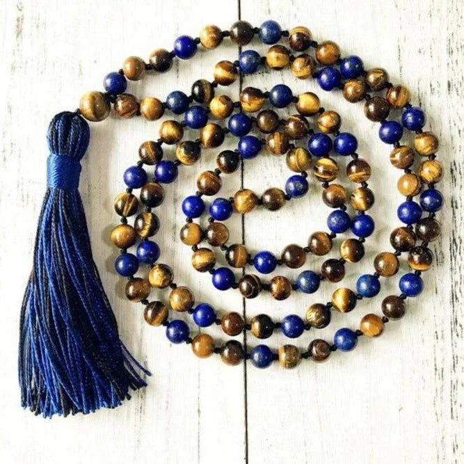Mala ’Intuition et Protection’ en Oeil de Tigre et Lapis Lazuli - Bracelets