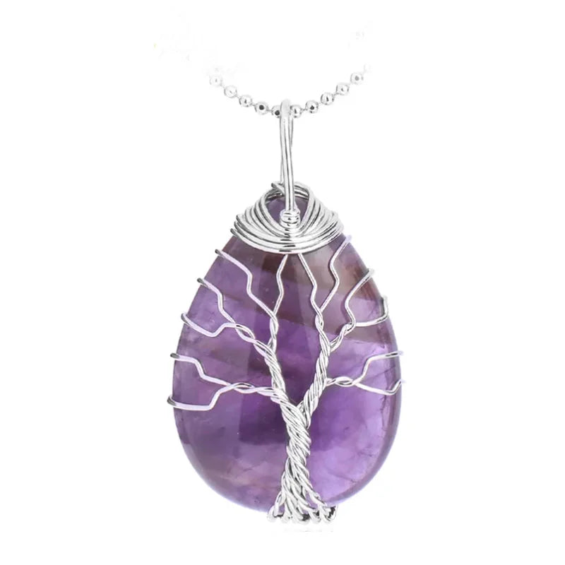 Pendentif Goutte Améthyste ’Arbre de Vie’ - Pendentifs