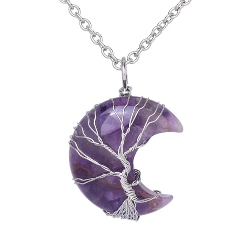 Pendentif Lune Améthyste ’Arbre de Vie’ - Pendentifs