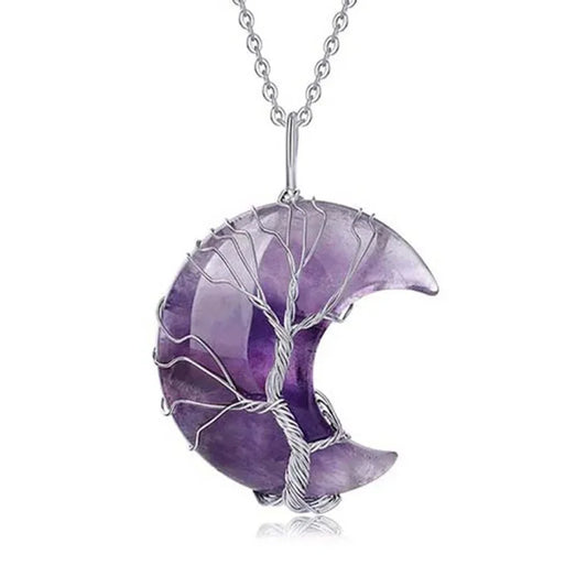 Pendentif Lune Améthyste ’Arbre de Vie’ - Pendentifs