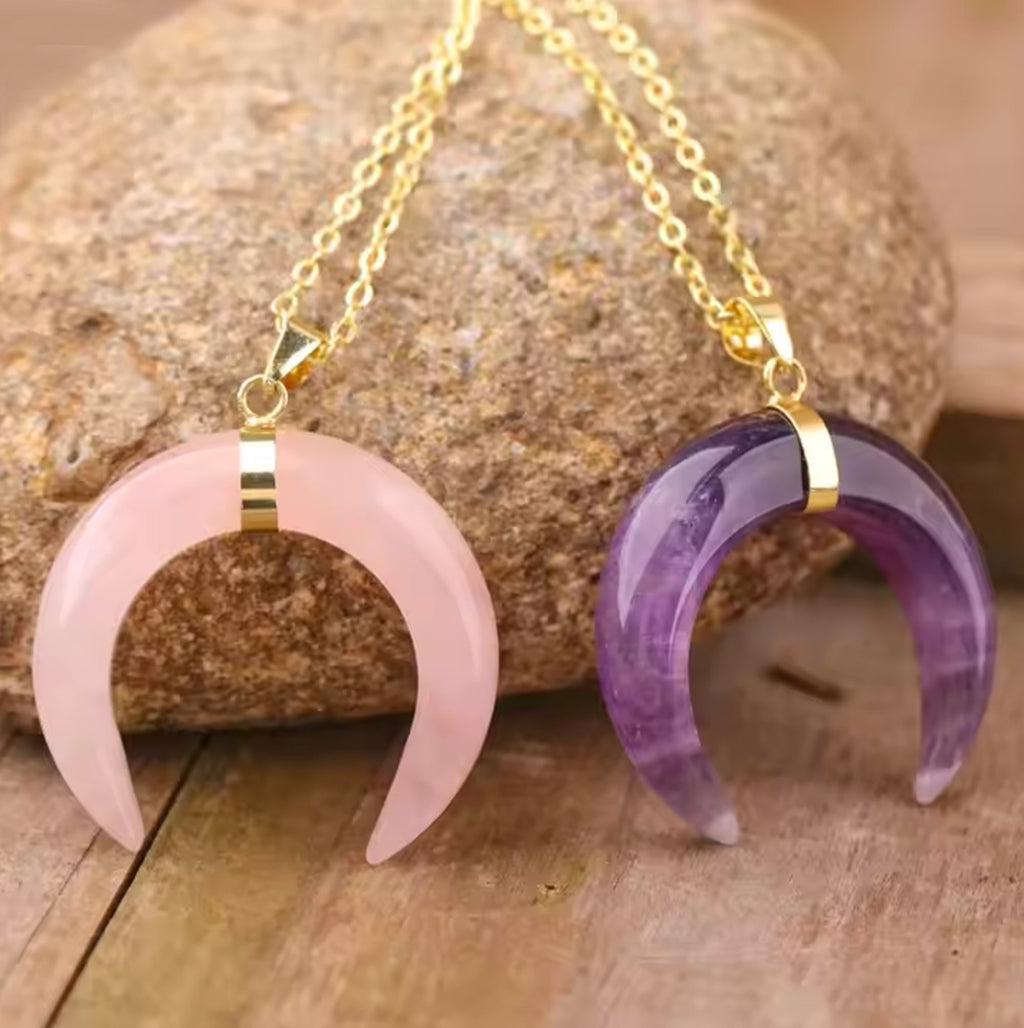 Pendentif Quartz Rose - Lune inversée - Pendentifs