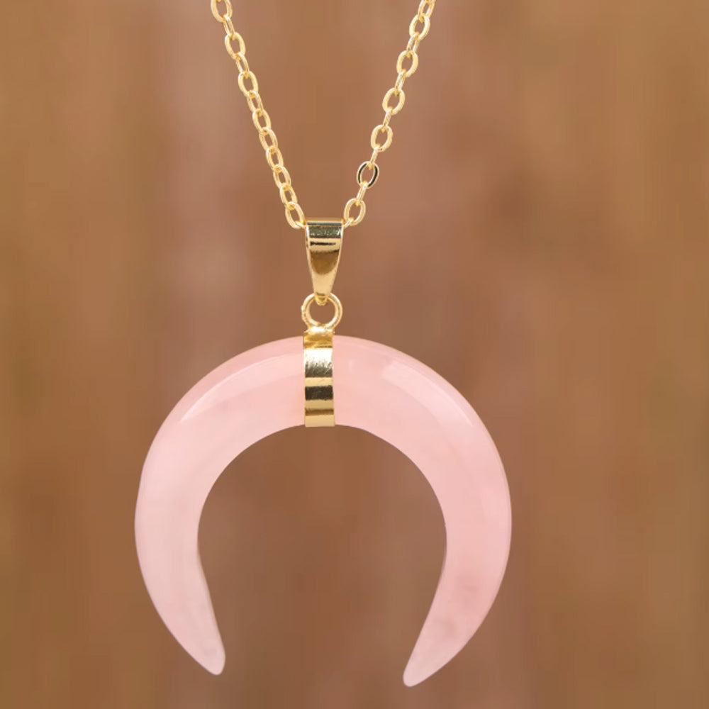 Pendentif Quartz Rose - Lune inversée - Pendentifs