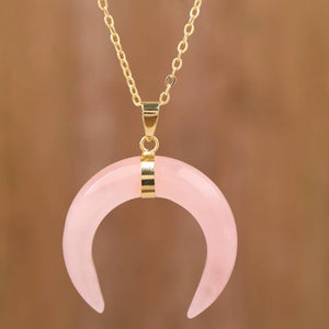 Pendentif Quartz Rose - Lune inversée - Pendentifs